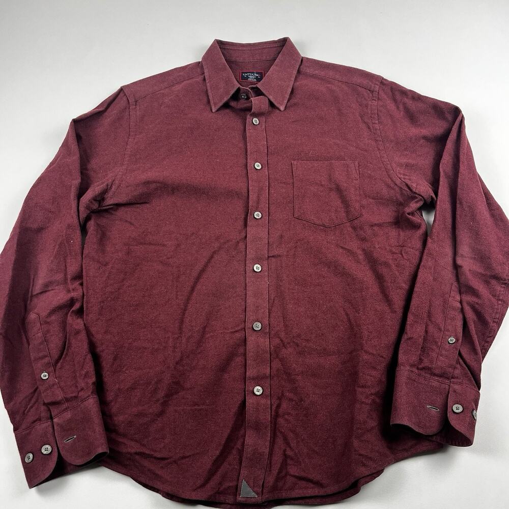 Untuckit Flannel Button Down Shirt Mens Medium Burgundy Red Bonvino Slim Fit